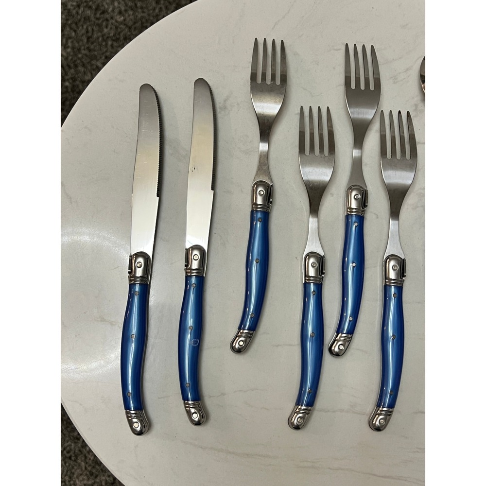 Laguiole‎ Jean Dubost French Home 8pc Flatware Set Blue Stainless - Picture 11 of 13